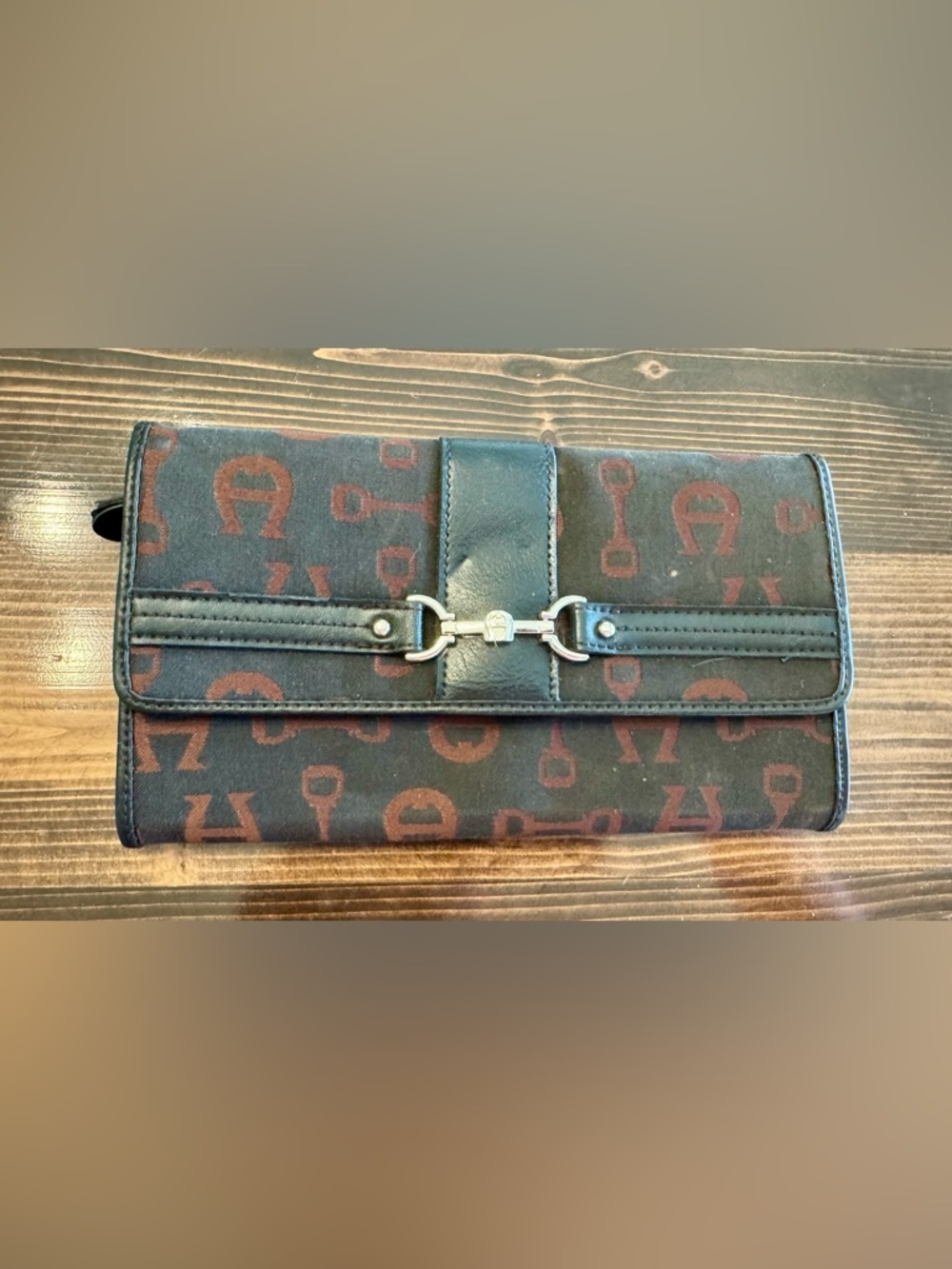 Etienne Aigner Black and Brown Signature Clutch Wallet